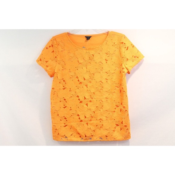 Taylor Tops - Ann Taylor Lace Top size S Petite Orange Lined Round Neck Short Cap Sleeves